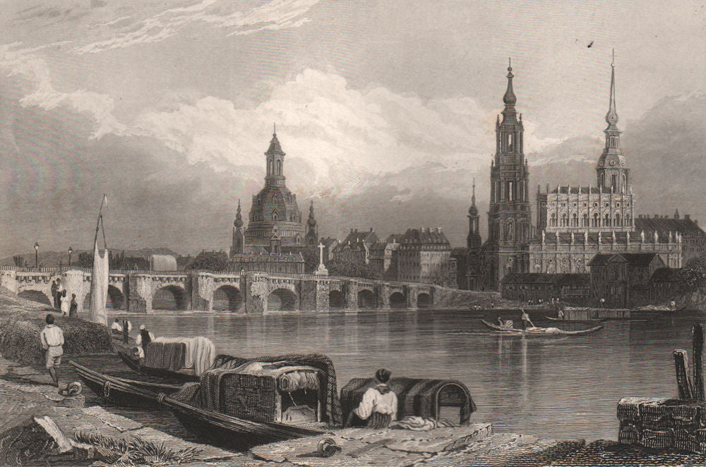 DRESDEN. Frauenkirche. Hofkirche/Cathedral. Castle.  Germany 1855 old print